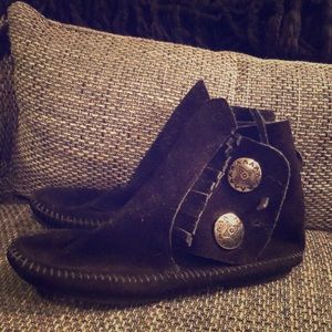 Black leather moccasins